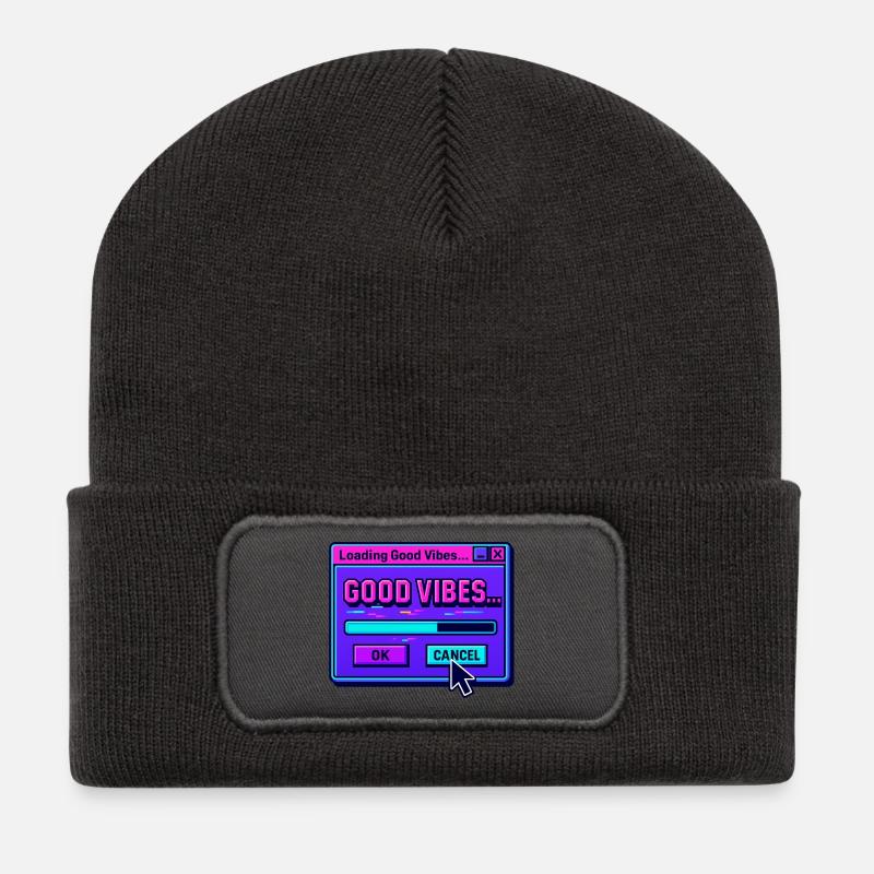 Gute Stimmung beim Laden digitaler Kunst - Recycelte Patch Beanie - Dunkelgrau