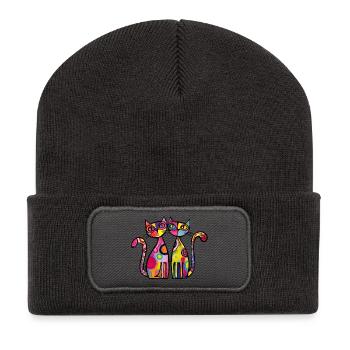 Katzen Paar Bunt - Recycelte Patch Beanie - Dunkelgrau - Vorne