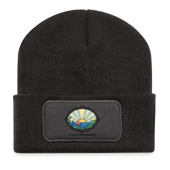 Sunset Landscape with Quote  - Recycelte Patch Beanie - Dunkelgrau - Vorne