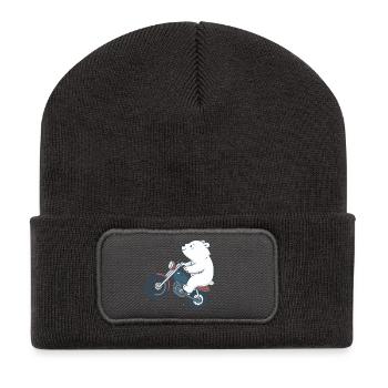 Ours motard sur route audacieuse - Beanie recyclé à patch - charbon - Devant