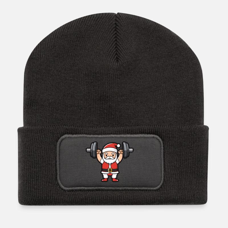 Weihnachtsmann Gewichte Gym Weihnachten - Recycelte Patch Beanie - Dunkelgrau