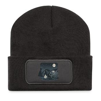 Angeln Bei Nacht Am Lagerfeuer Am See - Recycelte Patch Beanie - Dunkelgrau - Vorne