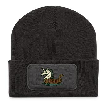 Licorne viking mort-vivant dans un drakkar nordique - Beanie recyclé à patch - charbon - Devant