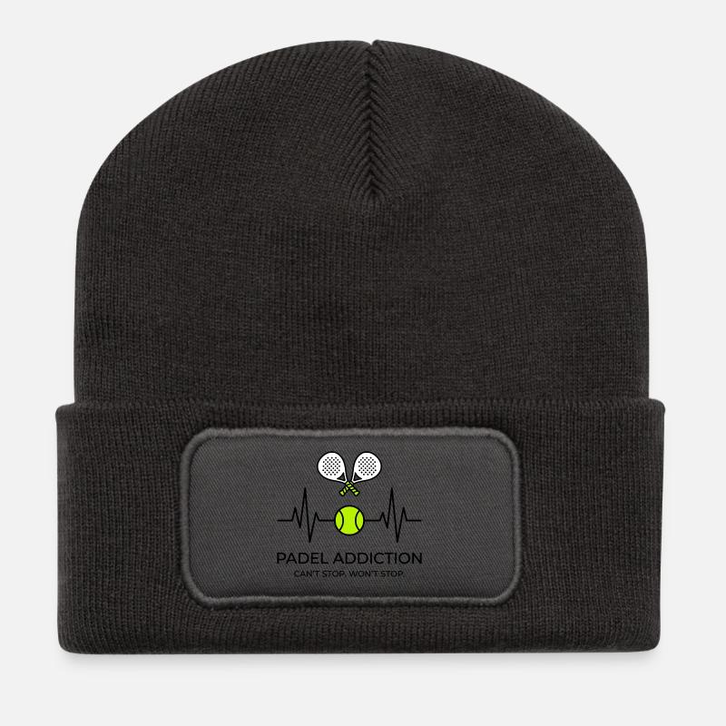 Padel-Sucht – Sport Heartbeat Black - Recycelte Patch Beanie - Dunkelgrau