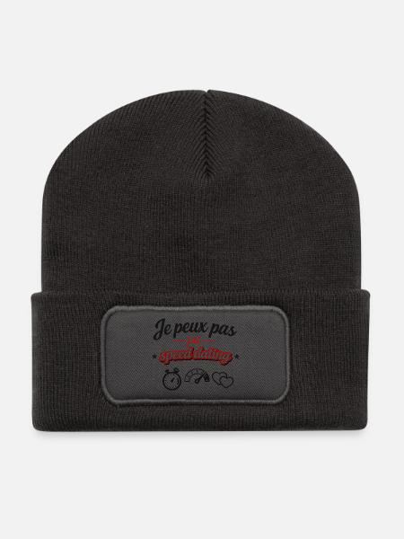 I can't I have speed dating – humor and message - Recycled Patch Beanie - dark grey