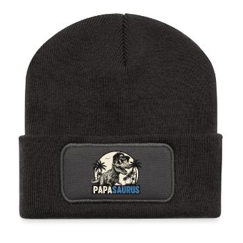 Papasaurus – Cooler T-Rex Vater Design - Recycelte Patch Beanie - Dunkelgrau - Vorne