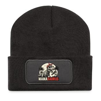 Mamasaurus – Cooles T-Rex Design für Mütter - Recycelte Patch Beanie - Dunkelgrau - Vorne