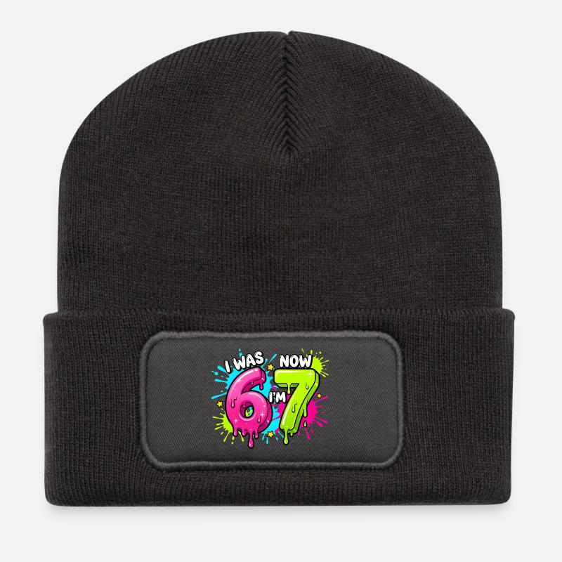 I Was 6 Now Im 7 Birthday Age Design - Recycled Patch Beanie - dark grey