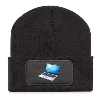 Laptop Light Blue Neon - Recycled Patch Beanie - dark grey - Front