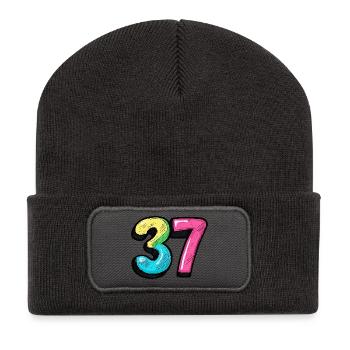 37 Number Colorful - Recycled Patch Beanie - dark grey - Front