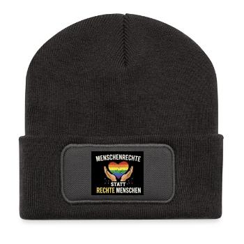 Menschenrechte statt rechte Menschen - Recycelte Patch Beanie - Dunkelgrau - Vorne