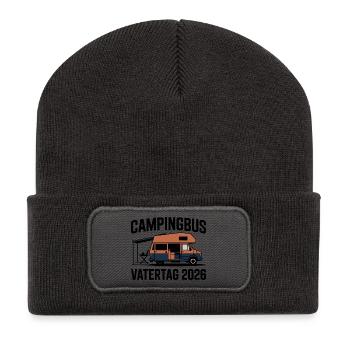 Campingbus Papa Vatertag Geschenk 2026 - Recycelte Patch Beanie - Dunkelgrau - Vorne