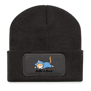 Bébé à bord - Beanie recyclé à patch - charbon - Devant