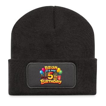 5th birthday shirt 5th birthday shirt girl boy bir - Recycled Patch Beanie - dark grey - Front