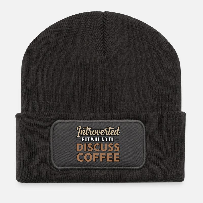 Introverted But Willing To Discuss Coffee - Recycled Patch Beanie - dark grey