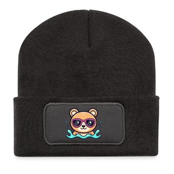 Ourson plage lunettes roses - Beanie recyclé à patch - charbon - Devant