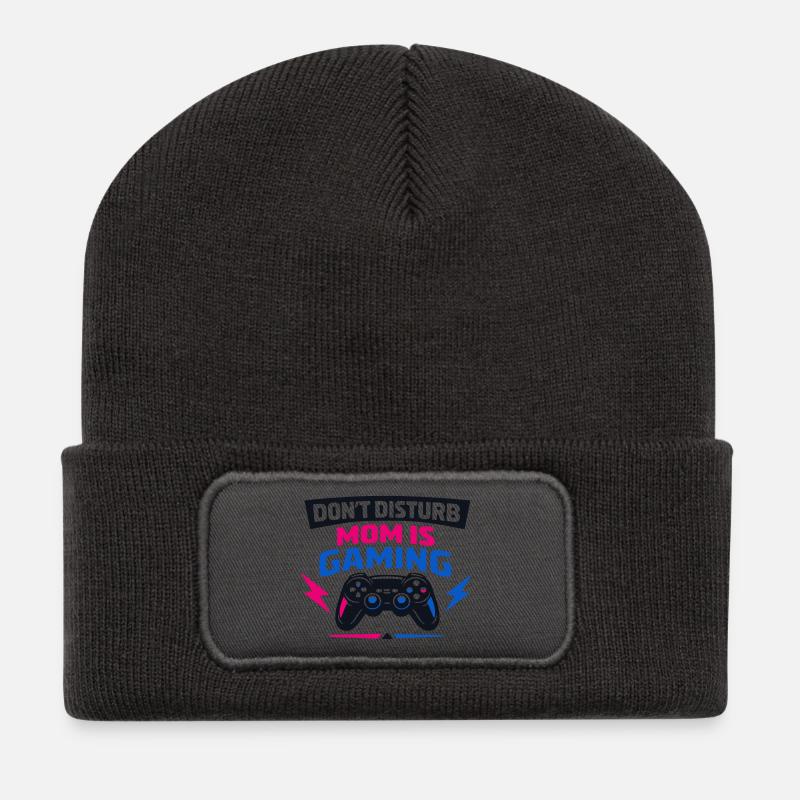 Dont Disturb Mom Is Gaming - Recycled Patch Beanie - dark grey