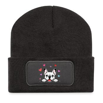 Französische_Bulldogge_Pfoten_mit_Herz_weiss - Recycled Patch Beanie - dark grey - Front
