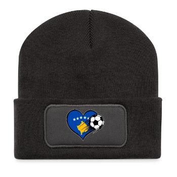 Kosovo Flagge Fußball mit Herz used - Recycelte Patch Beanie - Dunkelgrau - Vorne