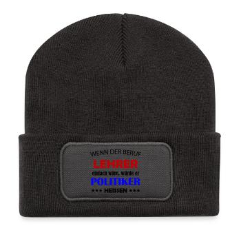 Lehrer Politiker Kontrast Typo - Recycelte Patch Beanie - Dunkelgrau - Vorne