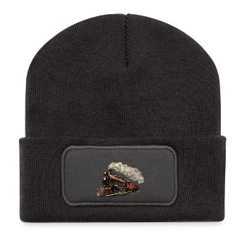 Vintage Steam Locomotive Speeding Retro Train  - Recycled Patch Beanie - dark grey - Front