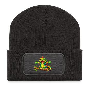Lustiges Chamäleon - Recycelte Patch Beanie - Dunkelgrau - Vorne