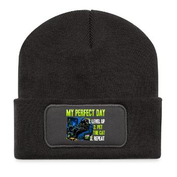 Gamer Gaming Cat Video Game - Recycelte Patch Beanie - Dunkelgrau - Vorne