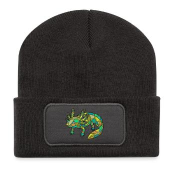 Geometric Axolotl Mosaic - Recycled Patch Beanie - dark grey - Front
