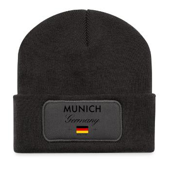 Munich Germany Coordinates Travel Souvenir - Recycled Patch Beanie - dark grey - Front