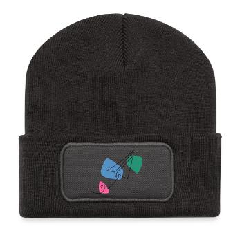 Line Art Paper Airplane with Color Background - Recycled Patch Beanie - dark grey - Front