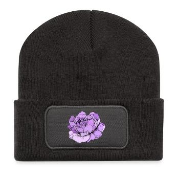 Purple Peony Line Art - Recycled Patch Beanie - dark grey - Front
