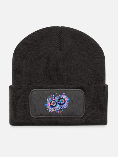 Neon Kassette - Recycelte Patch Beanie - Dunkelgrau