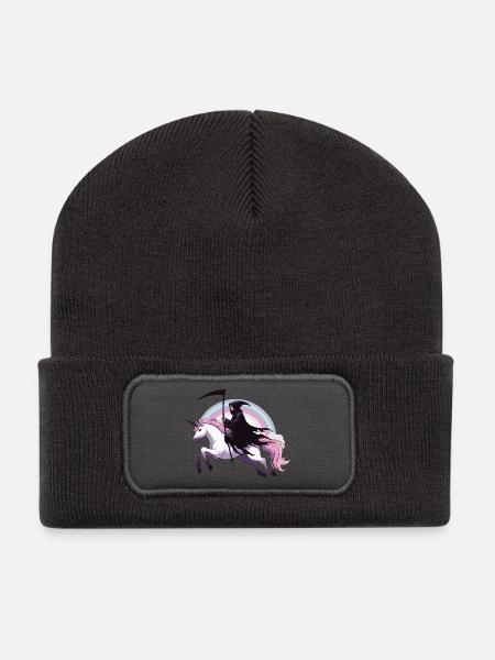 Sensenmann auf Einhorn - Recycelte Patch Beanie - Dunkelgrau