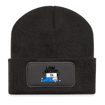 Niedriger Akku – Funny Cat Geek 1% Akku - Recycelte Patch Beanie - Dunkelgrau - Vorne