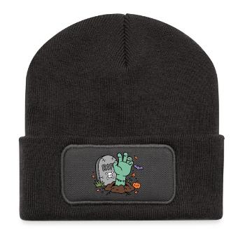 Zombie-Hand taucht aus dem Grab zu Halloween auf - Recycelte Patch Beanie - Dunkelgrau - Vorne