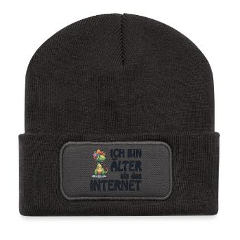Ich bin älter als das Internet - Hippie Dino  - Recycelte Patch Beanie - Dunkelgrau - Vorne