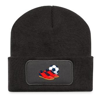 Futsal-Schuhe und Ball - Recycelte Patch Beanie - Dunkelgrau - Vorne