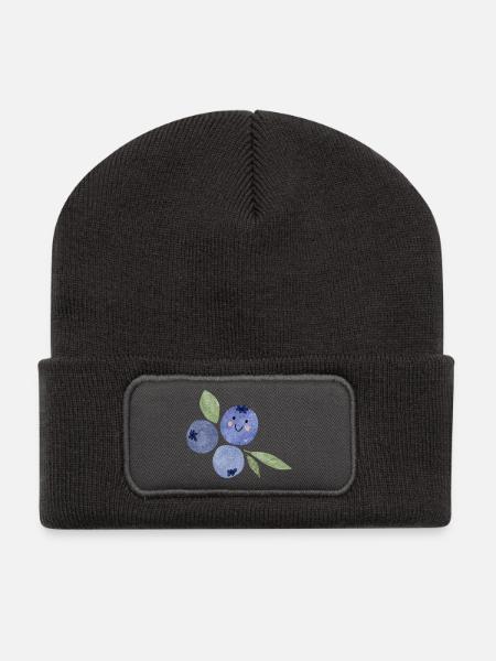 Blaubeeren Aquarell Trio mit Gesicht - Recycelte Patch Beanie - Dunkelgrau