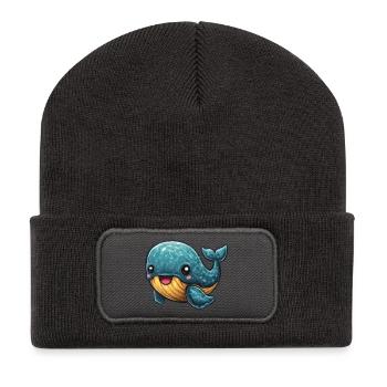Kuscheliger Wal mit gelbem Bauch - Recycelte Patch Beanie - Dunkelgrau - Vorne