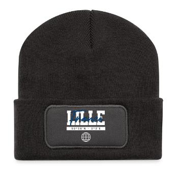 Lille Frankreich Koordinaten Reise Souvenir - Recycelte Patch Beanie - Dunkelgrau - Vorne