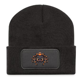 Spinne Kawaii Style – Süßes Krabbeltier - Recycelte Patch Beanie - Dunkelgrau - Vorne
