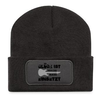 Glück ist wenn der Bass einsetzt Music Musik Dance - Recycelte Patch Beanie - Dunkelgrau - Vorne