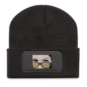 Über den Brillenrand - Recycelte Patch Beanie - Dunkelgrau - Vorne