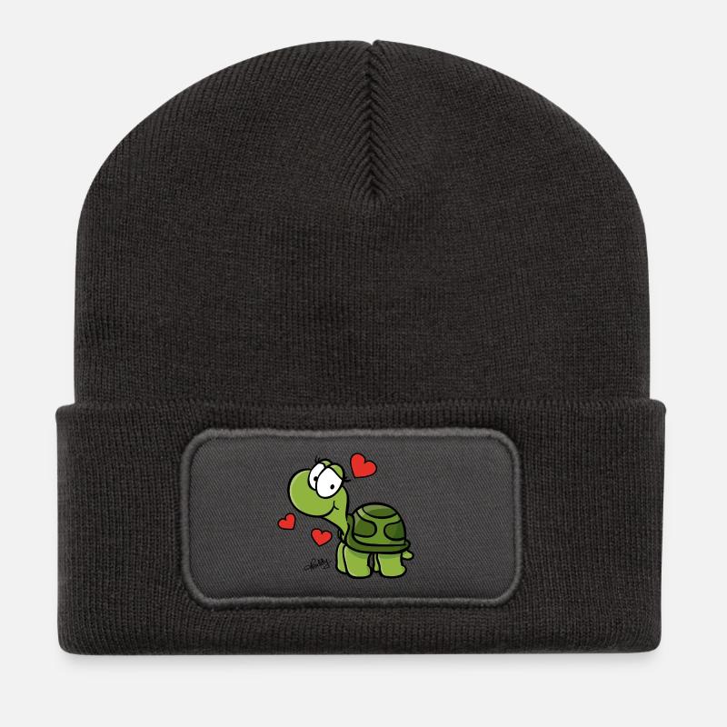 Schildkröte pur - Recycelte Patch Beanie - Dunkelgrau