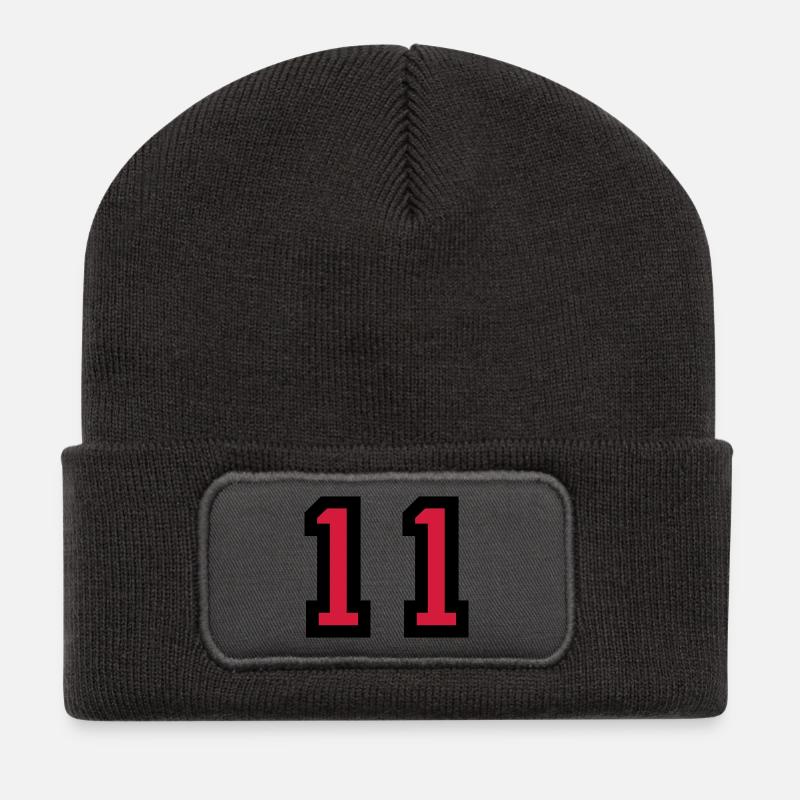 Le numéro 11 - numéro onze - Beanie recyclé à patch - charbon