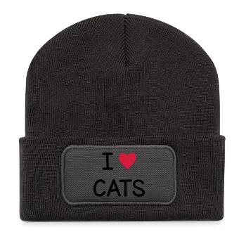 I love Cats cadeau pour les amis chats - Beanie recyclé à patch - charbon - Devant