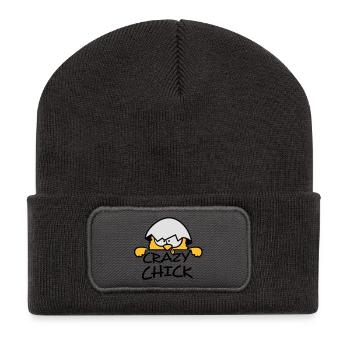 Verrücktes Crazy Chick hinter Mauer - Recycelte Patch Beanie - Dunkelgrau - Vorne