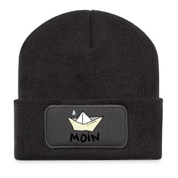 Hamburg Papierboot Küstenpoetik - Recycelte Patch Beanie - Dunkelgrau - Vorne