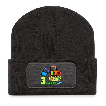 3 Jahre Alt Baufahrzeug Illustration - Recycelte Patch Beanie - Dunkelgrau - Vorne