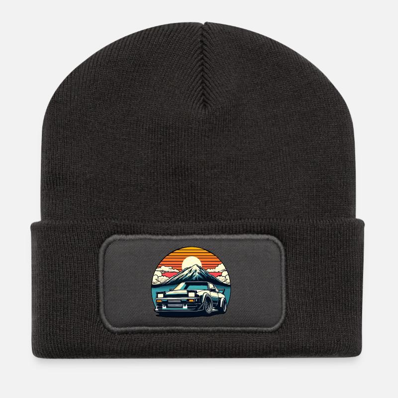 JDM-Auto Japanische Retro-Autorenn-Drift-Legende - Recycelte Patch Beanie - Dunkelgrau